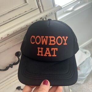Black Trucker Hat with Orange Text